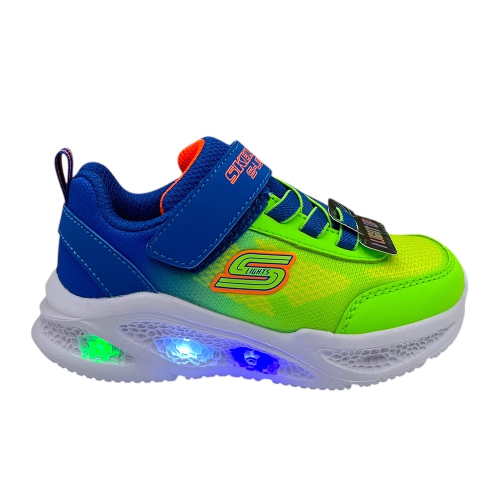 Skechers Meteor Toddler Boys Slip on‎ Sneakers Size 7 Blue Green Light up Shoes